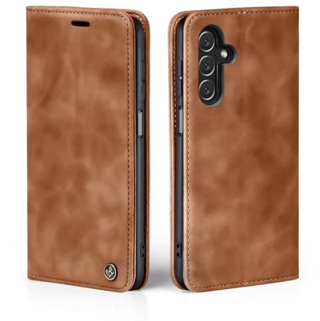 LBH Handyhülle für Samsung Galaxy A15 in Hellbraun mit Karten- und Geldfach Smartphone Hülle mit Standfunktion Flip Case Schutzhülle Magnetverschluss Vintage