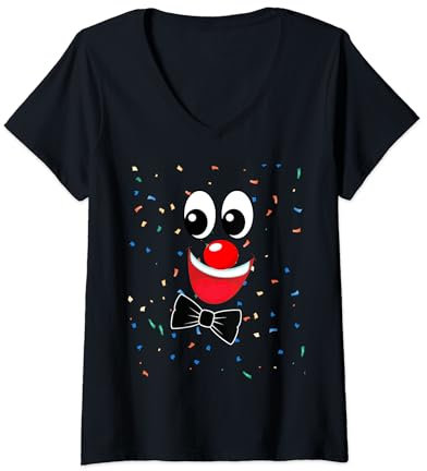Clown Konfetti Karnevalskostüm Fasching Kostüm T-Shirt mit V-Ausschnitt