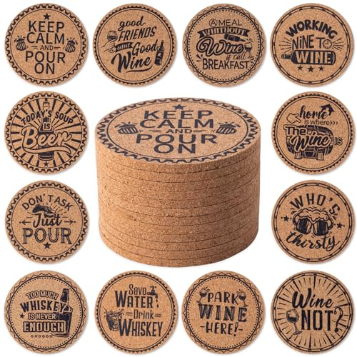 STARUBY 12 Pcs Cork Coasters for Drinks, Coffee Table Absorbent Kitchen Dining Room Decoration 10cm Round Bars