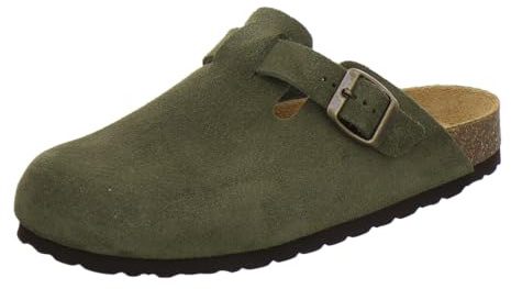 AFS-Schuhe 2900 Clogs Damen Bequeme Hausschuhe mit Fußbett aus Leder Made in Germany (44 EU, moos Nubuk)