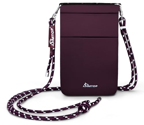 SIMTOP PochetteTour de Cou étanche Avec Protection RFID Pour Homme et Femme,Pochette Pour Smartphone,Téléphone Portable Avec Tour de Cou Pour Passeport,Pièces de Voyage Sac Léger (ROUGE)