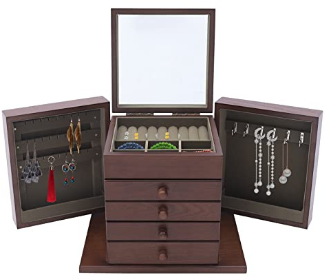 vinnyooc Scatole Portagioie Porta Gioielli Porta Gioielli Donna Scatola Di Legno Per Gioielli Valigia Porta Trucchi Organizzatore Cosmetici Scatole Regalo Con 5 Cassetti