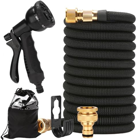 Foreverup Flexibler Gartenschlauch 15M, Dehnbarer Wasserschlauch, Garten Handbrause, mit 8 Funktion Erweiterbarer Wasserschlauch für Garten Bewässerung Autowäsche