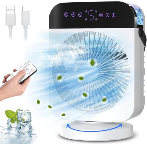 Portable Air Conditioner, 4 Wind Speed Mini Ac Fan with 2 Cooling Spray, Screen Touch Control,Oscillating/Timer/Night Light, Personal Evaporative Air Cooler for Bedroom Home Office Study Desk