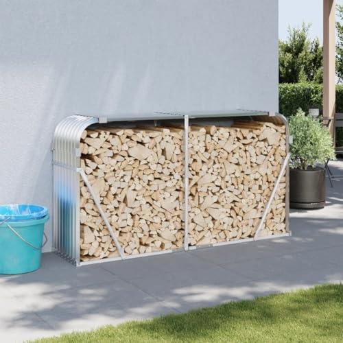 SECOLI Porta Legna da Esterno Scaffalatura in Metallo Legnaia da Esterno con Copertura in Acciaio Zincato Argento 180x45x100 cm