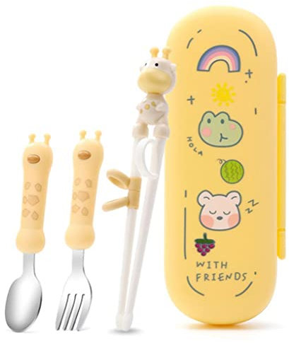 Kids Training Chopsticks Helper Reusable Childrens Chopsticks Spoon Fork Set 4PCS, Kids Chopsticks