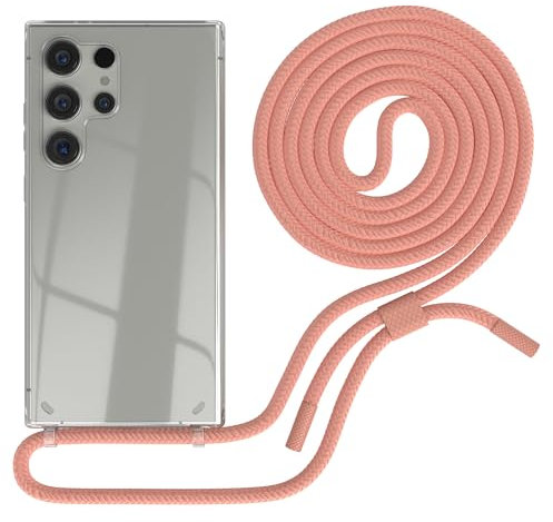 EAZY CASE - Handykette kompatibel mit Galaxy S24 Ultra - dünne Handyhülle für Galaxy S24 Ultra Hülle mit Band als Fallschutz Kette zum Umhängen transparente Hülle Silikon in Korall