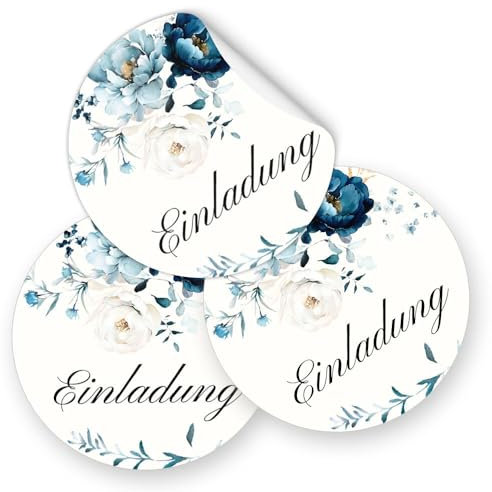 50 Aufkleber EINLADUNG - Blumenmotiv Rund Ø 4,5 cm, Besondere Anlässe Party, Motiv-Sticker
