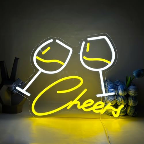 UExnkj-Y Cheers Neon Sign Bar Neon Schilder Weinglas Leuchtreklame USB Neon Lights Sign für Wanddekoration LED Neon Signs für Bar Gaming Room Home Hochzeit Geburtstag Party Schild Geschenk