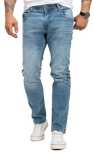 Lorenzo Loren Herren Jeans Regular Fit Stretch Jeans Männerhose Herrenjeans Denim Hosen Herrenhose Straight Cut Stonewashed LL-4001 Blau W42 L32