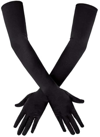 BFUZXY 1 Paar Lange Schwarze Handschuhe Lang Handschuhe Damen Elegant Seidenhandschuhe Satin Classic Abendhandschuhe Stoff für Halloweenkarneval Party Ball Opera Abschlussfeiern Hochzeiten (Schwarze)