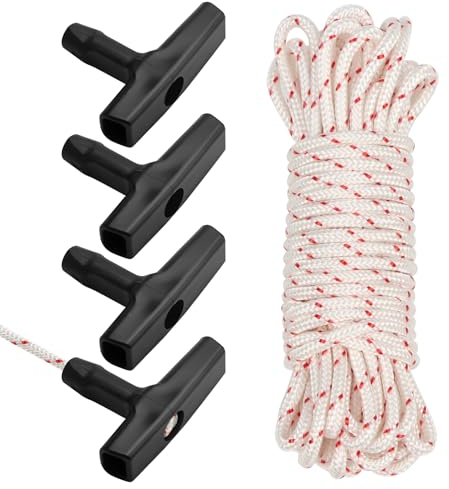 DARENYI 10 Mètres Corde Lanceur Tondeuse 4mm Corde de Démarreur à Rappel Corde de Rechange pour Démarreur Avec 4 Pièces Poignée de Démarrage pour Tondeuse à Gazon, Tronçonneuse, Générateur