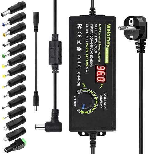 Netzteil Universal Einstellbar 3V~36V Netzteiladapter 4A 144W Verstellbarer Netzadapter 100V-240V AC to DC mit LED Spannungsanzeige und 14 Tipps für 3V~36V Haushaltselektronik, 4000mA Max