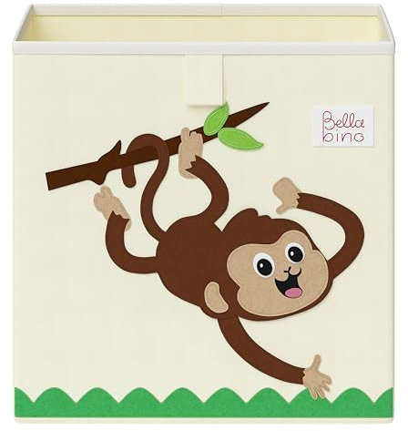 Bellabino Kinder Aufbewahrungsbox Helme, Spielzeugbox für Kinderzimmer, Spielzeug Box, Spielzeug Aufbewahrung Motiv Affe, Maße 30x30x30 cm