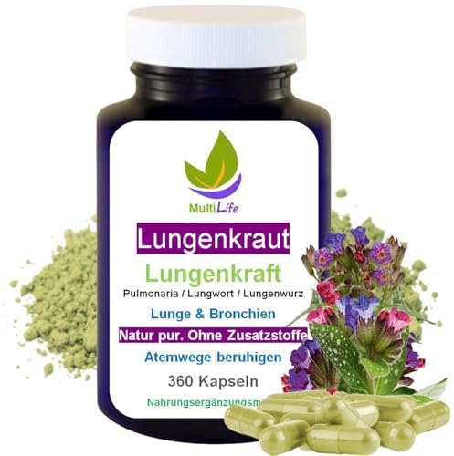 LUNGENKRAUT 360 Kapseln LUNGENPOWER Lungenkraft Pulmonaria Lungenwurz Lungwort NATÜRLICHER Atem Komplex - LUNGE & ATEMWEGE - Auch für Raucher und bei Feinstaub. OHNE ZUSATZSTOFFE. 27380-360