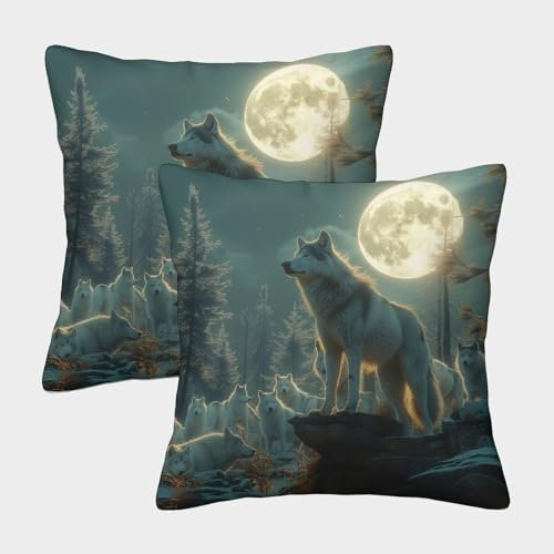 YHOPJKFRA Wolf 2er Set Kissenbezüge Sofakissen Zierkissenbezug für Sofa Stuhl Bett Garten 50x50cm