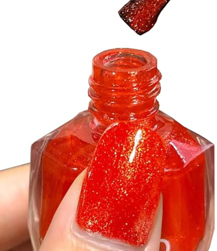Glitter Nail Varnish, Quick Dry Orange Nail Polish - No UV Lamp Curing, Long Lasting, Chip Resistant, Non-Toxic, Quick Drying, At Home & Salon Manicure (5#Shimmering Orange)