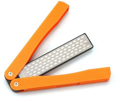 Double Sided Diamond Knife Sharpener, Pocket Sharpening Stone, 400/600 Grit Foldable Knife Sharpener Gritstone Whetstone with Non-Slip Handheld (Orange)