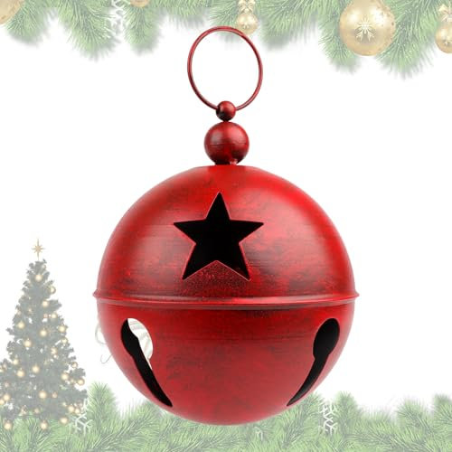 YiYa Grandi campane decorative natalizie con stella, 23 x 30 cm, per Natale, albero di Natale, porta, casa, giardino, decorazione (rosso)