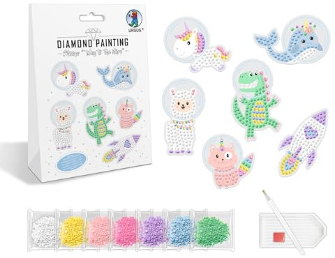 Ursus 43490003 - Diamond Painting Sticker Way to the stars, Aufkleber mit verschiedenen Designs, Bastelset mit 2 Stickerbogen und passendem Werkzeug, ca. 5 - 9 cm