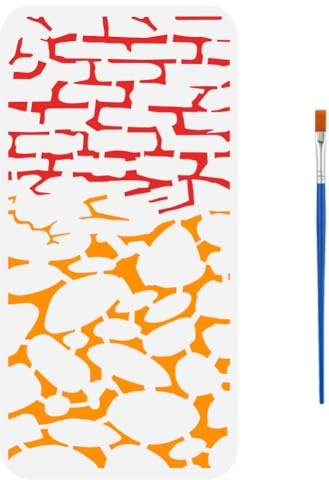 FINGERINSPIRE Malschablone Aus Stein Mit Crackle Effekt Und 1 Kunststoff Pinsel 30x15cm Geometrische Ziegelstruktur Musterschablone Zum Bemalen von Wänden Holzmöbeln Heimwerkerdekoration
