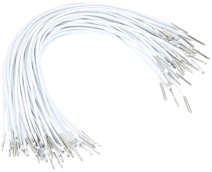 PATIKIL 10 Pouces Corde Barbelée Élastique, 50 Pcs Boucle Ronde Élastique 2mm avec Attaches Métalliques Barbelées pour Chapeaux Masques Menus Création Livre, Blanc (25cm)