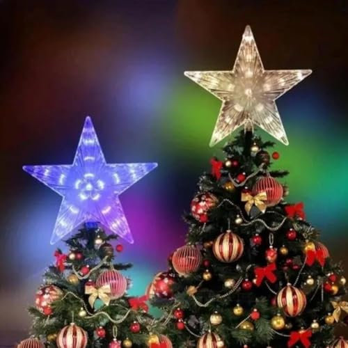 Decoración para árbol de Navidad, decoración para árbol de Navidad iluminada, estrella para árbol de Navidad con luz LED, decoración de árbol de Navidad de metal, estrella de alambre, decoración de