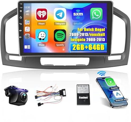 Hikity Android Car Stereo for Buick Regal 2009-2013/Vauxhall Insignia 2008-2013 Radio 2+64G 9 Inch Touchscreen Car Radio Carplay Android Auto GPS Navigation WiFi Bluetooth FM EQ Backup Camera