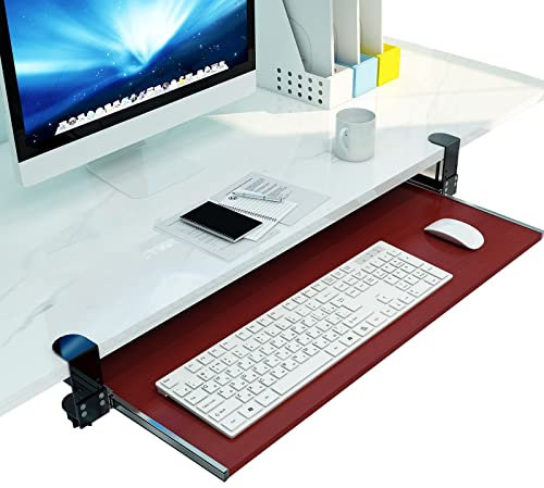 Sliding Keyboard Tray with Slides Rails Under Desk Installation Ergonomic Wooden Desk Extender with Wrist Support Mouse Storage Shelf Red 55x30cm Improve Workspace Organization and Comfort.