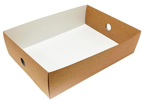 Monouso | 50 Bandejas de Cartón, 44,5x30,7x7,8cm, Color Kraft, Bandejas de Papel, Reciclable, Apto para Congelador, Take Away, Pastelería, Catering