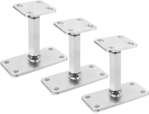 AKOLAFE 3 Stück Höhenverstellbarer Pfostenträger 140-200mm Stützenfuß aus verzinktem Stahl mit Schrauben 80x160mm Verstellbar Pfostenträger zum Einbetonieren für Terrassen, Zäune, Gartenlauben, Zäune
