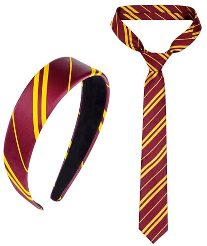 Horolam Burgundy Rot Und Gelb Gestreiftes Stirnband Krawatte, Wizard Kostüm Zubehör Set Für Frauen Erwachsene Mädchen Für Cosplay Party