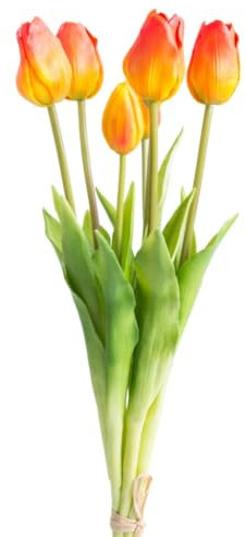 Botanic-Haus künstliches Tulpenbündel/künstlicher Tulpenbund Sandy lang mit 4 Tulpen und 3 Tulpenknospen Farbe: orange-gelb „real Touch“
