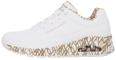 Skechers Damen UNO-Loving Love Sneakers, White Durabuck/Rose Gold Print Trim, 40 EU