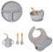 Vajilla de Silicona para Bebé con Ventosa - Set Aprendizaje Comida BLW-Plato Ventosa Infantil, Bowl, Babero, Cuchara Iniciación, tenedor iniciación y vaso con pajita. 6 piezas