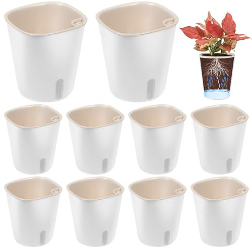 GOMETY Lot de 10 pots de fleurs à arrosage automatique - Petit pot à herbes avec indicateur de niveau d'eau - 7,5 x 8,5 cm - Avec système d'irrigation en plastique PP - Pour cuisine, balcon, rebord de