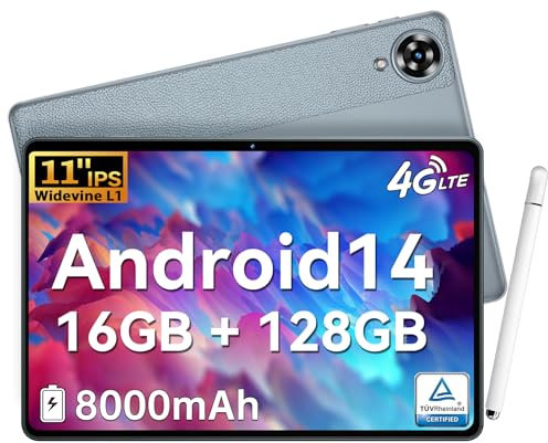 OUKITEL OT11 Tablet de 11 Pulgadas, Android 14, 8000mAh, 16GB RAM + 128GB ROM (1TB TF), 1280x800 FHD | Wi-Fi 5G | Tarjeta SIM 4G | BT5 | 5MP + 13MP | GMS | Tableta con bolígrafo, Gris