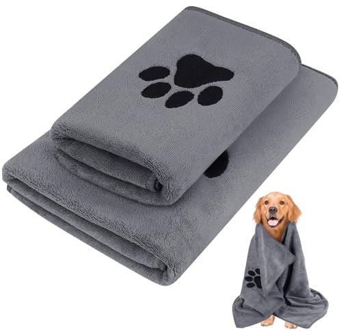 FORETOGO 2Pcs Dog Towels for Drying Dogs,Super Absorbent Microfibre Dog Towel,Robe Soft Personalisation Grey Dog Bath Towel,Pet Towel for Dogs Cats and Other Pets(35×75CM,50×100CM)