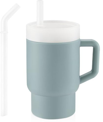 meanus Silikon Trinklernbecher mit 2 Strohhalm und Kleinkindfreundlichem Griff, Auslaufsicher Baby Trinkbecher, Leicht zu Reinigen, 280 ml (Ether)