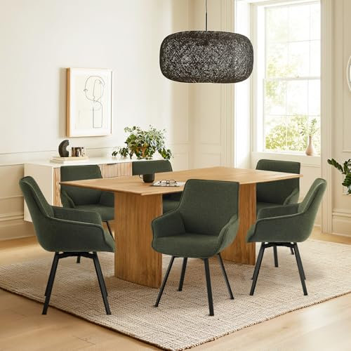 Hellove Esszimmerstühle im 4er Set mit Armlehnen und Metallbeinen, Mid-Century Akzentstuhl mit Rückenlehne und Drehfunktion für Küche, Wohnzimmer Lese Sitzecke, DunkelGrün