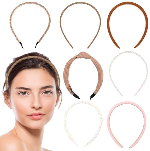 7 Pcs Bandeau Cheveux Femme, Bandeaux Mode pour Femmes, Serre Tête Bandeaux à Cheveux Accessoires pour Femme, Serre-têtes Rembourrés Noués de Perles pour Filles Femmes(Marron)