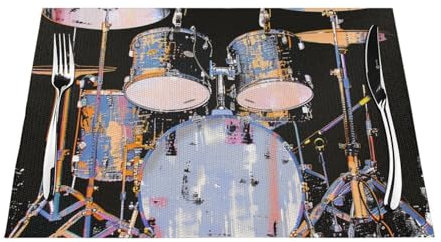 Jazz Drum PVC-Platzsets, 4 Stück, für Küche, Geschenke, waschbar, hitzebeständig, rutschfest, 45,7 x 30,5 cm