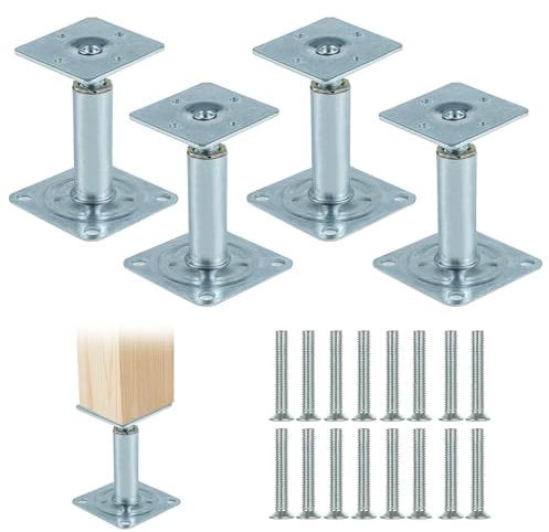 Supporti Regolabili Pavimento 100-130 mm, 4 Pezzi Supporti per Pali Rialzati in Acciaio Zincato Ispessita, Base di Appoggio a Terra per Recinzioni, Pensiline, Terrazze, Carport, Pergole, Pergolati