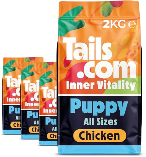 Tails.com • Dry Dog Food 4 x 2kg • Chicken • Puppy 8 wks - 18 mnths • Hypoallergenic Recipe • No Added Flavours or Preservatives • High in Protein to Support Muscle Growth & Development