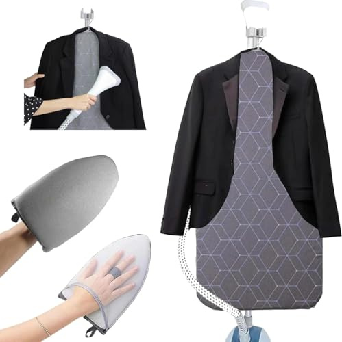 Steamer Board for Clothes - 35x17.5 Hanging Steamer Board with Ironing Glove, Over Door Foldable Steam Stand, 360° Rotatable Hook, Garment Steamer Rack for Steaming & Ironing