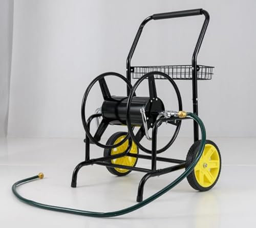 COSTWAY Schlauchwagen Metall, 70 m für 20 mm Schlauch, Gartenschlauchwagen mit 2 Gummirädern, Korb & Kurbel, Schlauchtrommel fahrbar, Schlauchabroller für Garten Balkon, 76 x 55 x 92 cm (Schwarz)