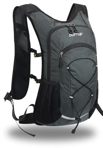 buffup Leichter Wanderrucksack 15L, Fahrradrucksack klein, Trinkrucksack, geeignet für Speedhiking, MTB, Skifahren Outdoor-Sportarten. (Schwarz) (Grau)