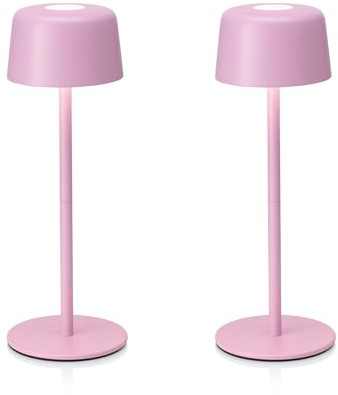 Auraglow Rechargeable Table Lamps Pink Pastel, Touch Dimmable, 2 Pack | Cordless battery powered, 3 brightness levels, USB C fast charge, for bedroom, desk, lounge, garden and patio