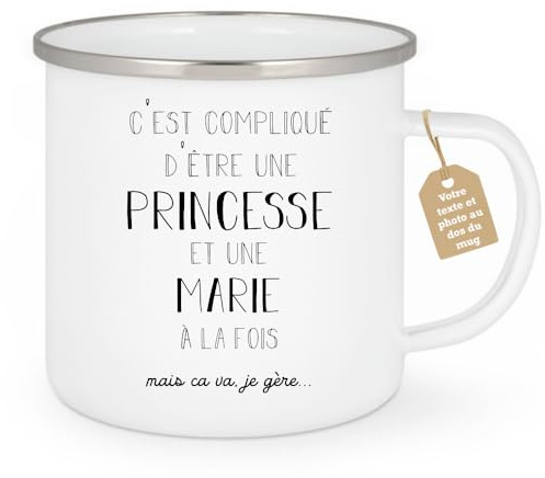 quotedazur Café-Croissant - Mug Prénom Marie Compliqué D'Être Une Princesse Et Une Marie Mais Ca Va Je Gère - Tasse Prénom Pour Noël Blanc/Émaillé