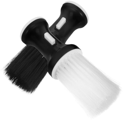 Nackenstaubpinsel für Friseurbedarf, 2 Stück aus Kunststoff und Faser | Weiß, mit Standfuß, für Barber und Hairdressing, Leichte Reinigung von Staub und Haarresten